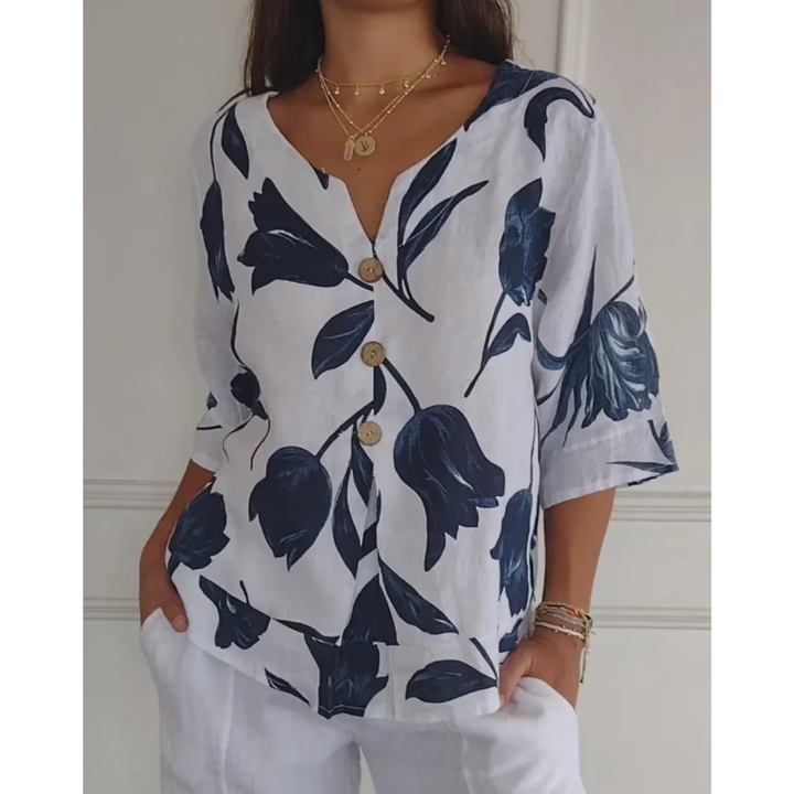 Levoire | Chemisier Floral À Col En V Et À Boutons Pour - Femmes - Stylise Blanc