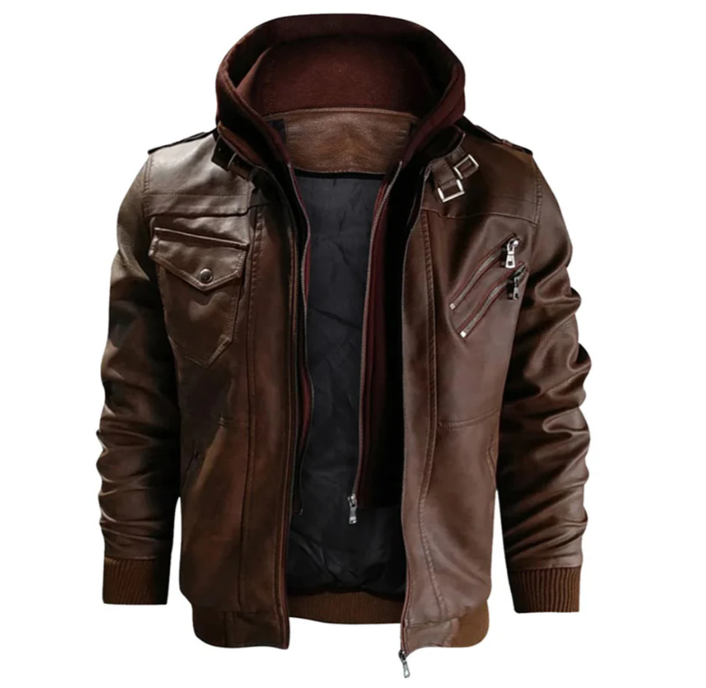 Levoire | Veste En Cuir Avec Capuche Pour Hommes