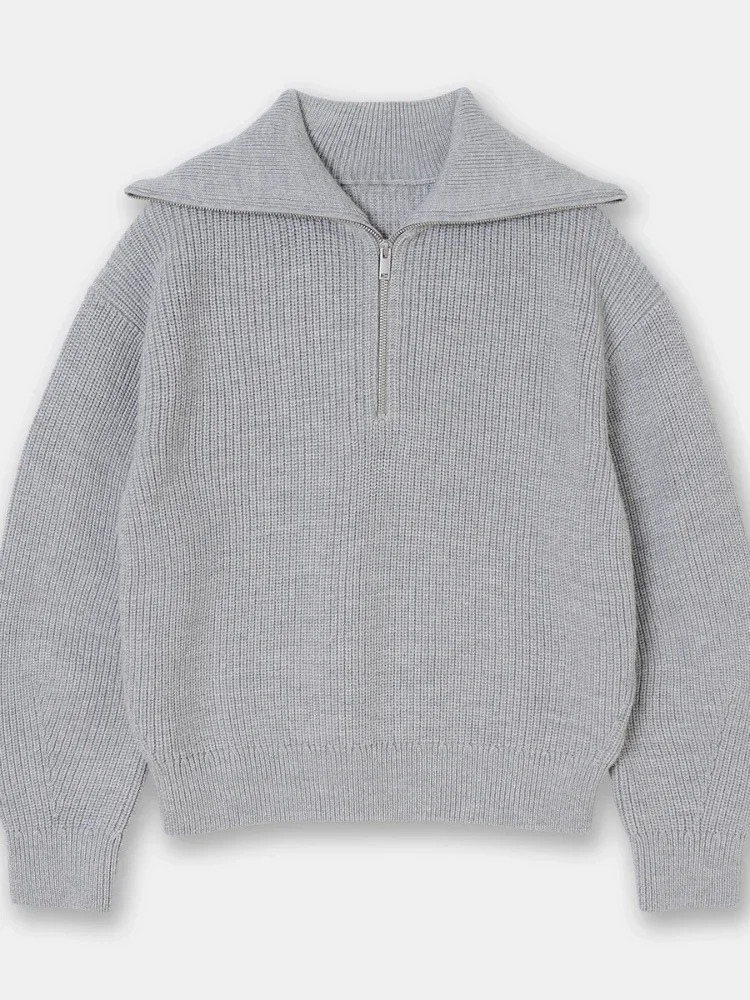 Levoire | Pull à fermeture éclair pour femmes Pull rayé, Modèle confortable Gris