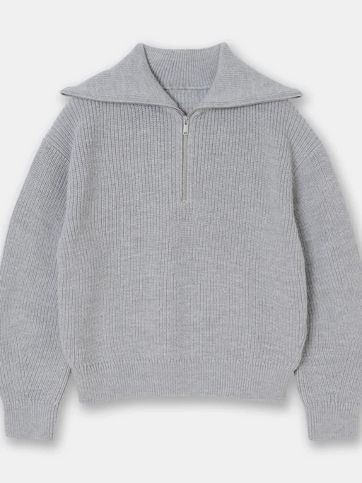 Levoire | Pull à fermeture éclair pour femmes Pull rayé, Modèle confortable Gris