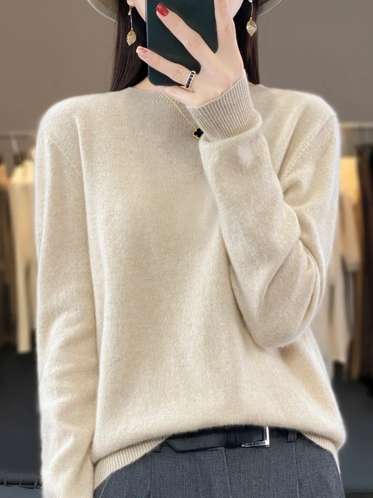 Levoire | Cachemire Tricot Femmes Col Ronde, Doux & Chaud Luxe Beige