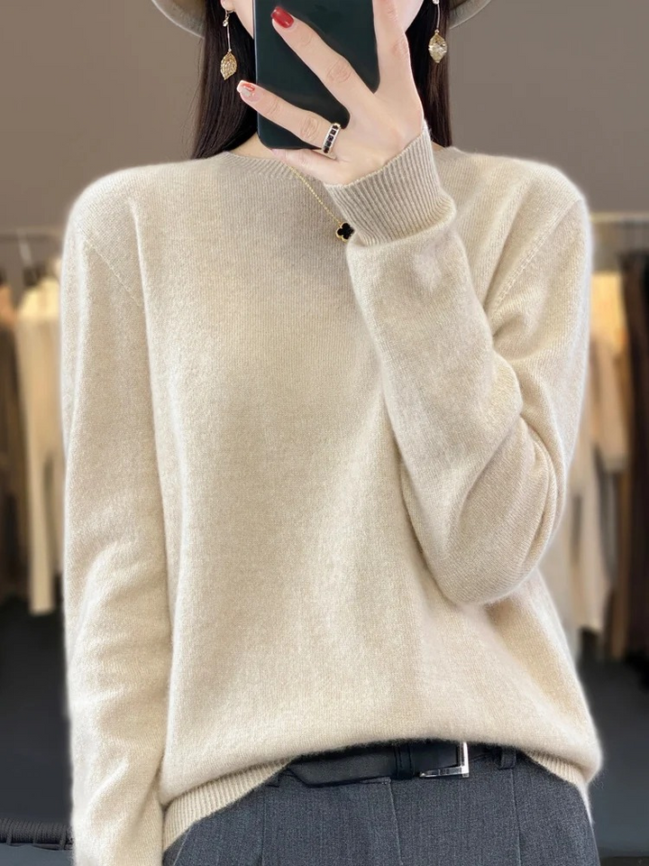 Levoire | Cachemire Tricot Femmes Col Ronde, Doux & Chaud Luxe Beige