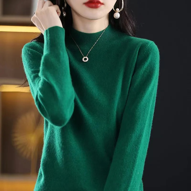 Levoire | Cachemire Pull Femme Col Haut, Doux & Design Intemporel Vert
