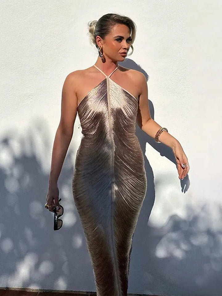 Levoire | Robe À Franges À Manches Longues Élégante Robe D'Été Pour Femmes Argent