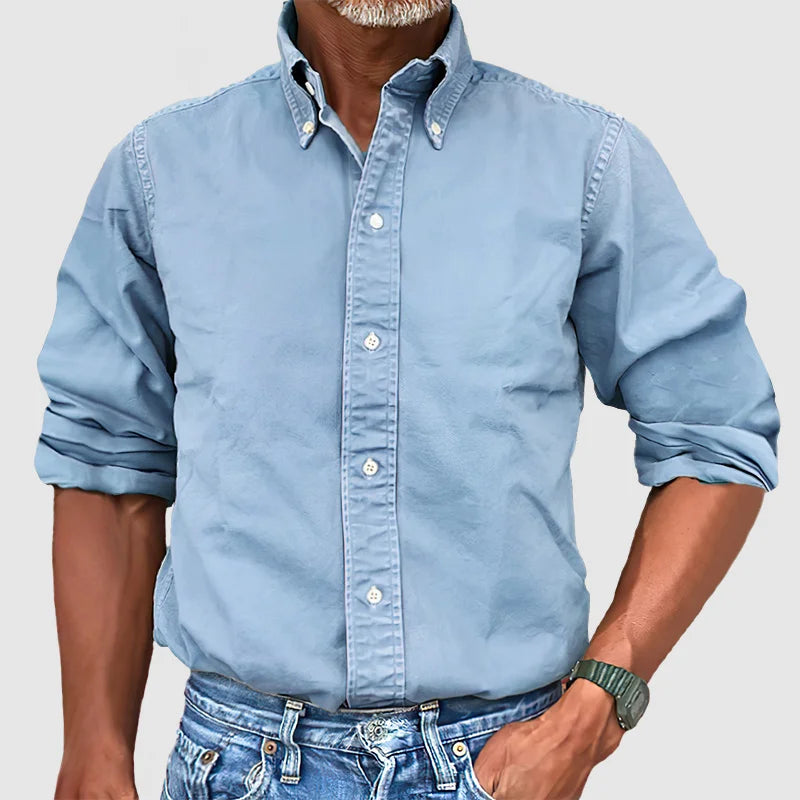 Levoire | Chemise Vintage Pour Hommes Avec Look Delave Et Manches Longues Bleu ciel