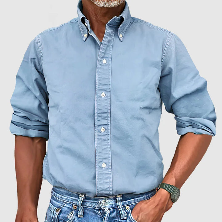 Levoire | Chemise Vintage Pour Hommes Avec Look Delave Et Manches Longues Bleu ciel