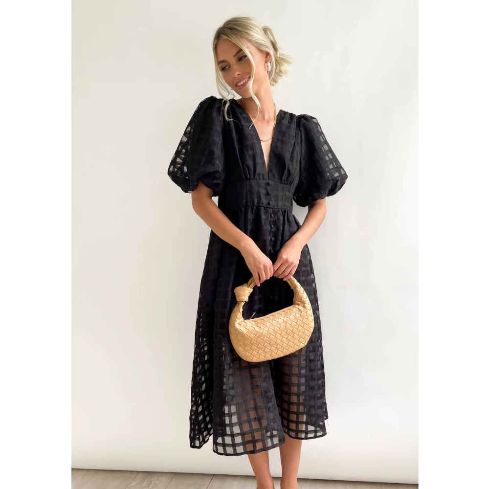 Levoire | Robe Longue En Tulle Avec Des Manches Bouffantes Noir