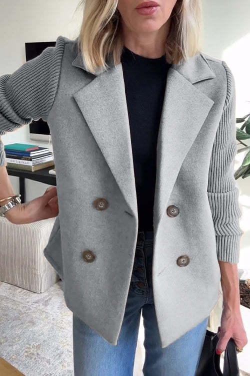 Levoire | Élégant Blazer À Carreaux Doubles Avec Manches En Tricot Pour Femmes Gris
