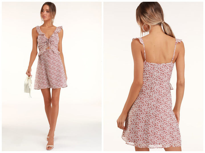 Robe mini ludique pour femme avec des détails en volants et un motif floral Levoire