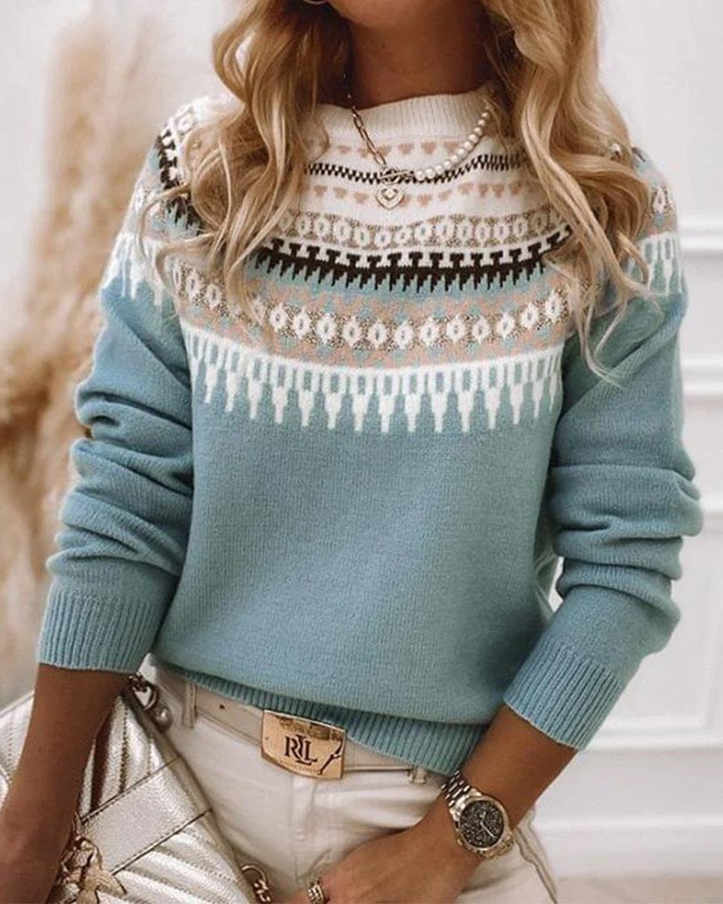Levoire | Pull élégant Pour Femme - Impression Unique Bleu