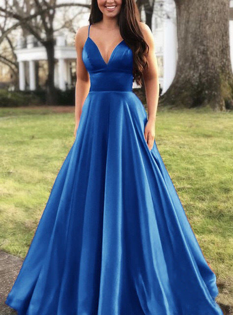 Levoire | Robe de soirée élégante à décolleté en V sans bretelles Bleu