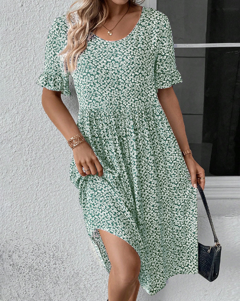 Levoire | Robe Midi Élégante Pour Femmes À Fleurs Vert