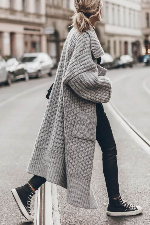 Levoire | Épaissse Gilet Tricoté Long Avec Fermeture À Boutons Et Poches Grande Taille Modèle