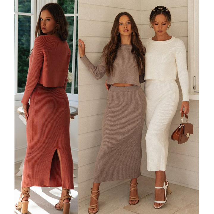 Ensemble en maille élégant pour femmes avec pull court et jupe maxi Levoire