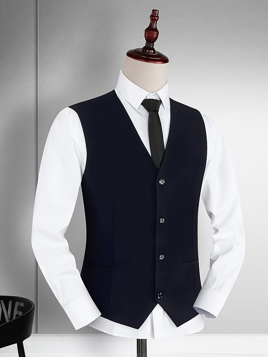 Levoire | Retro Homme Costume Avec Boutonnage Simple Et Col En V Noir