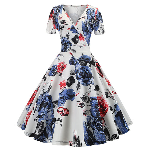 Robe évasée pour femmes avec motif floral et décolleté en V profond Levoire