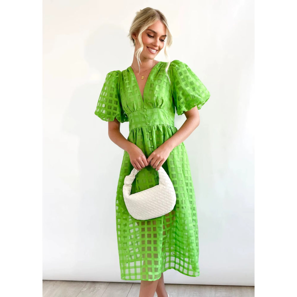 Levoire | Robe Longue En Tulle Avec Des Manches Bouffantes Vert