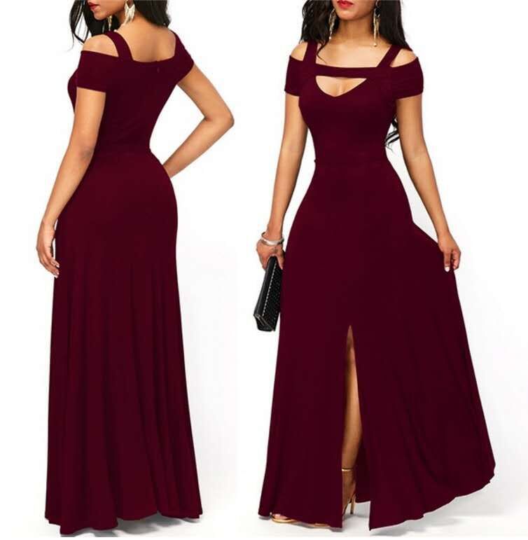 Robe maxi femme avec design dénudé des épaules et fente élégante Levoire