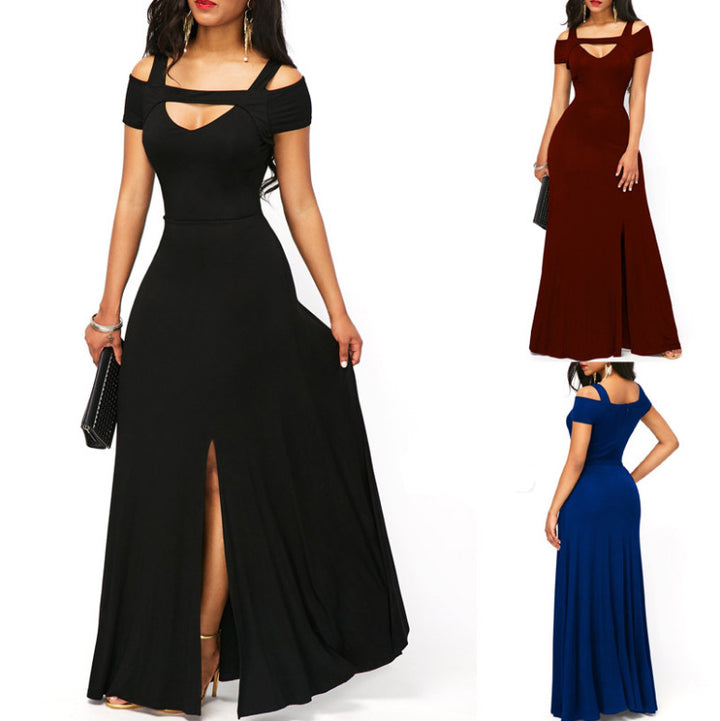 Robe maxi femme avec design dénudé des épaules et fente élégante Levoire