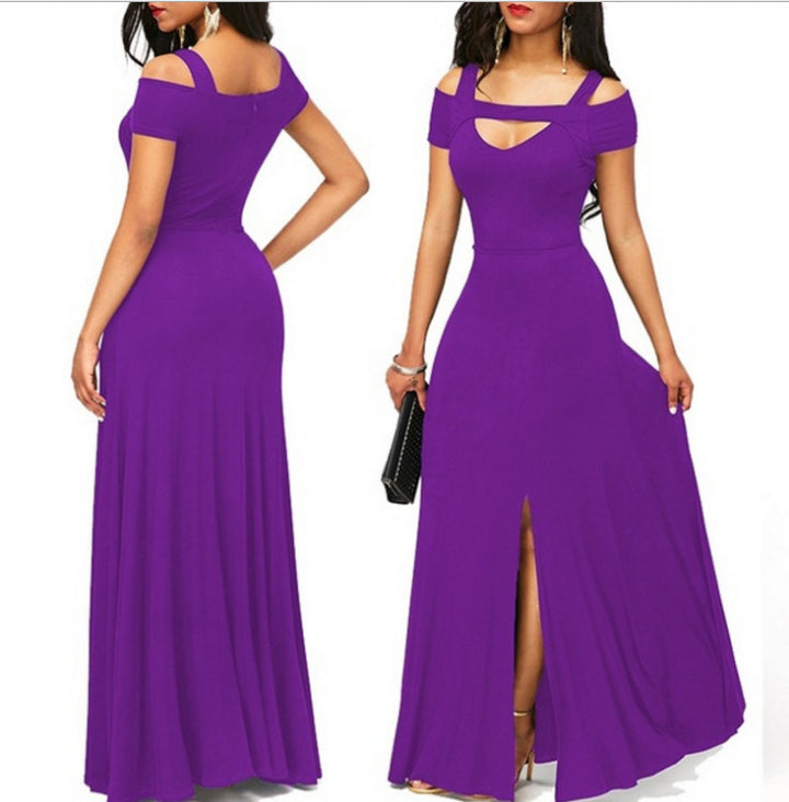 Robe maxi femme avec design dénudé des épaules et fente élégante Levoire