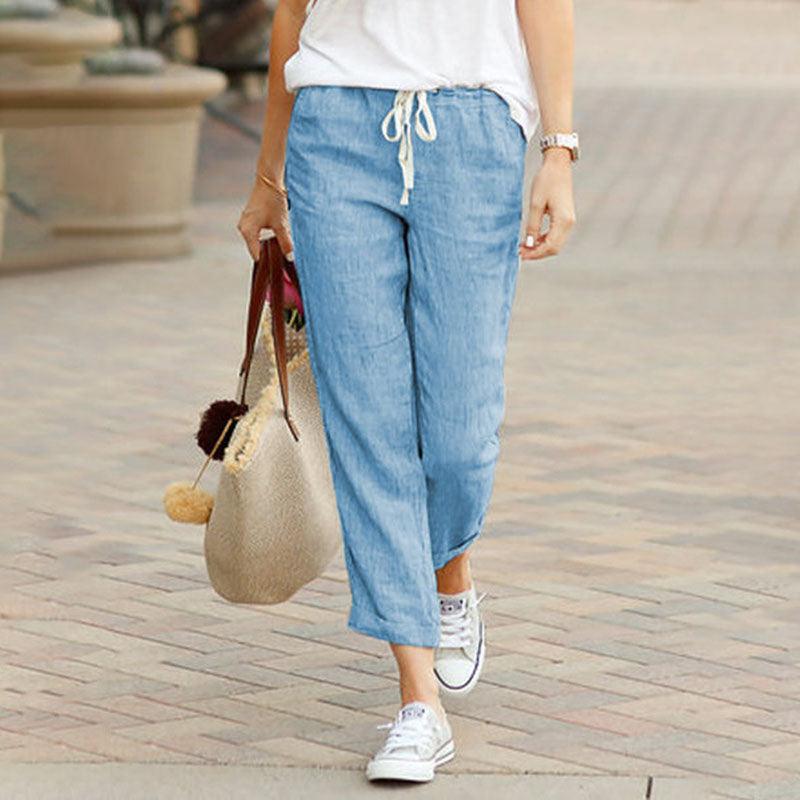Levoire | Pantalon En Coton À Cordon De Serrage Avec Taille Élastique Bleu