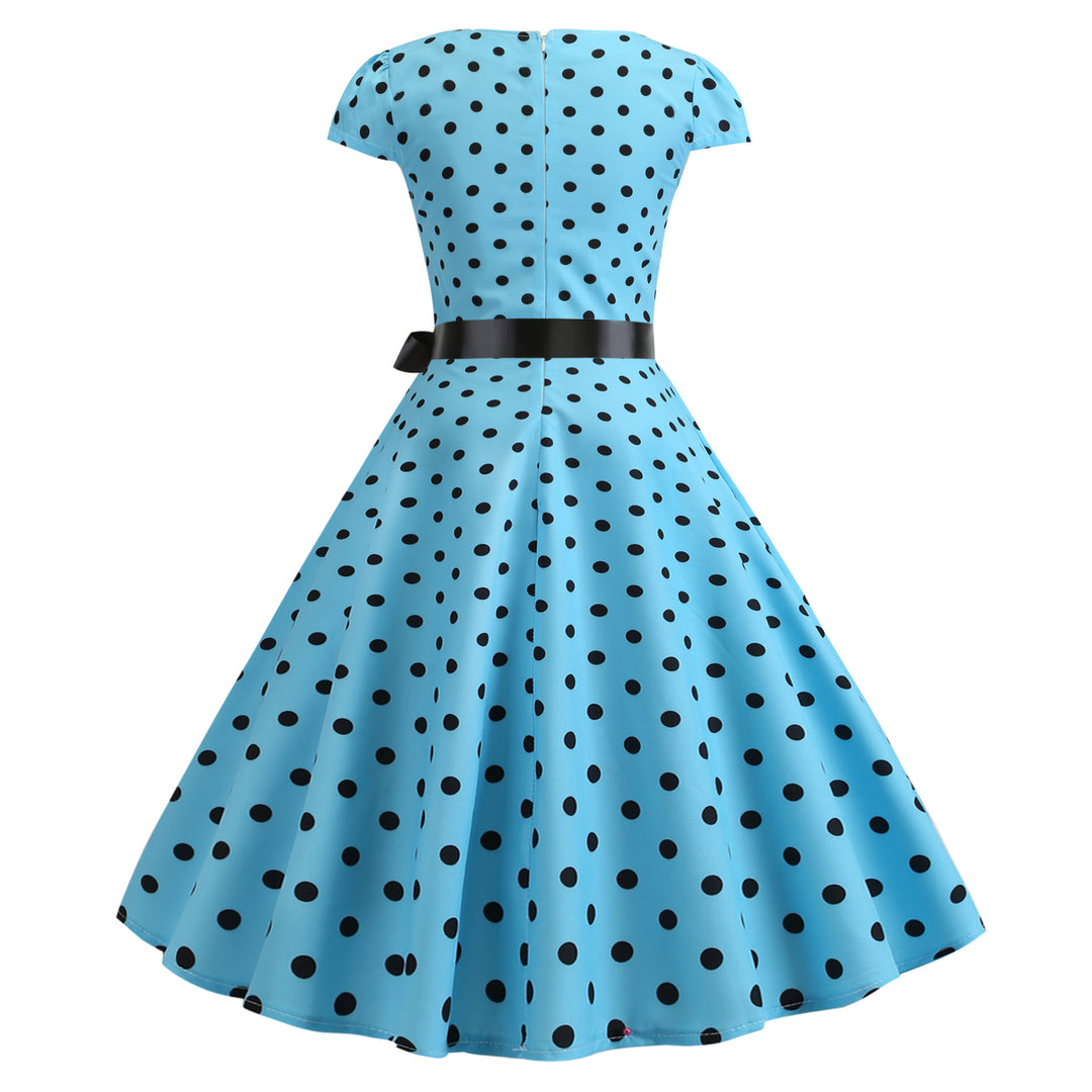 Robe Swing Vintage Femme avec Design à Pois et Ceinture de Taille Levoire