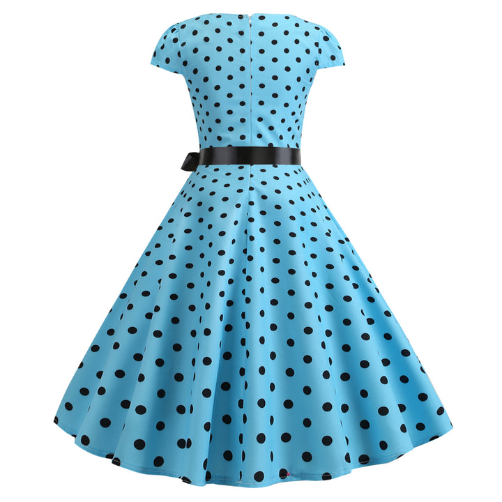 Robe Swing Vintage Femme avec Design à Pois et Ceinture de Taille Levoire