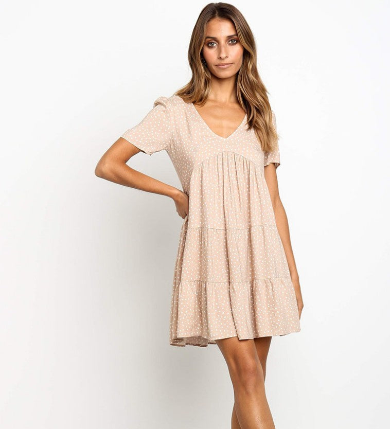 Robe en coton à manches courtes etjouable pour femme avec jupe volumineuse Levoire