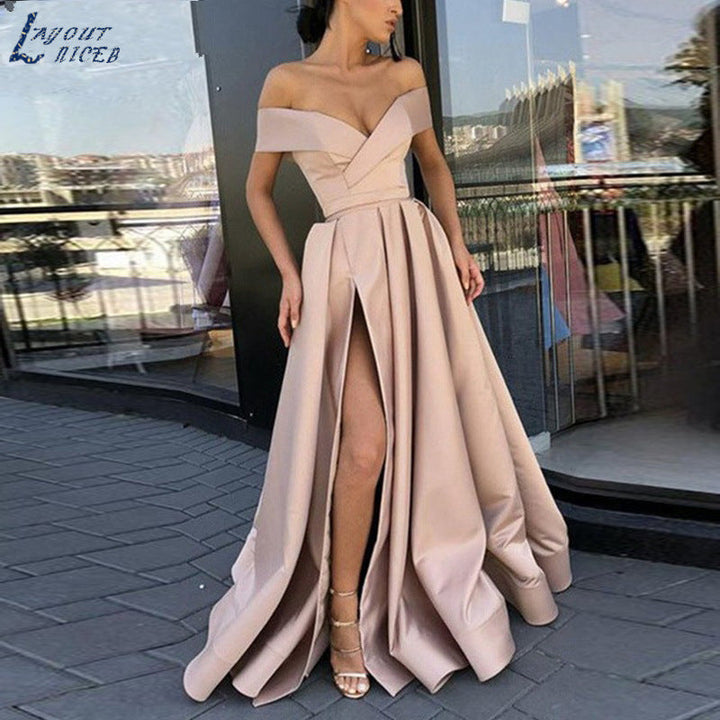 Levoire | Glamourueux Profond V décolleté Satin Multicolore Robe Abricot