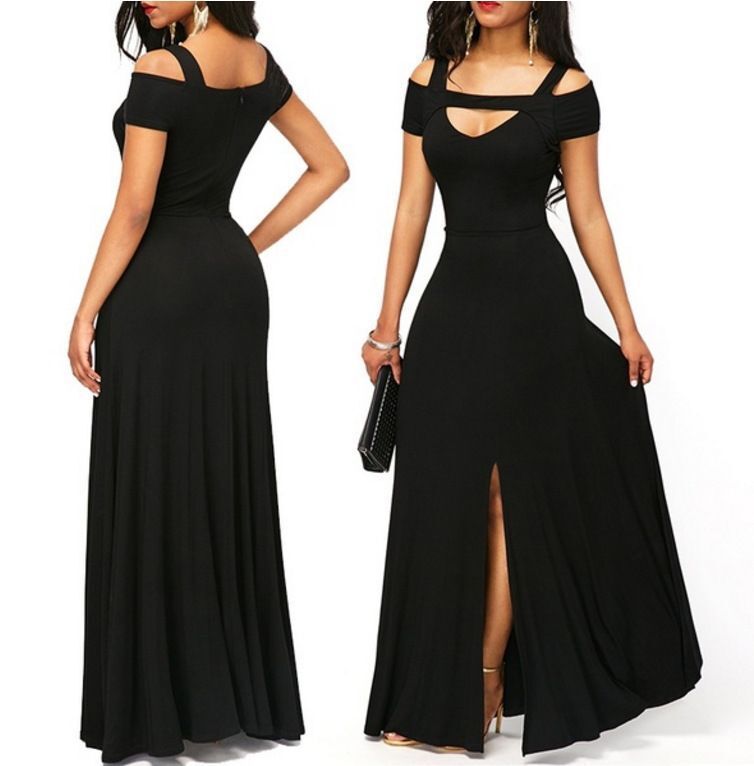 Robe maxi femme avec design dénudé des épaules et fente élégante Levoire