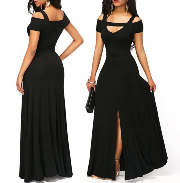 Robe maxi femme avec design dénudé des épaules et fente élégante Levoire