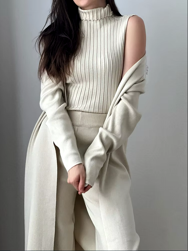 Levoire | Ensemble Tricot De 3 Pièces - Pull, Pantalon Ample, Cardigan