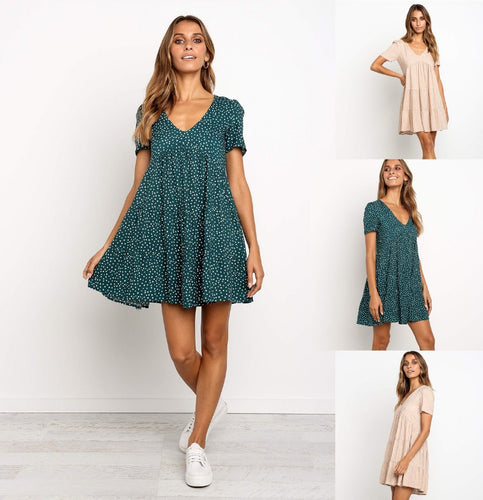 Robe en coton à manches courtes etjouable pour femme avec jupe volumineuse Levoire