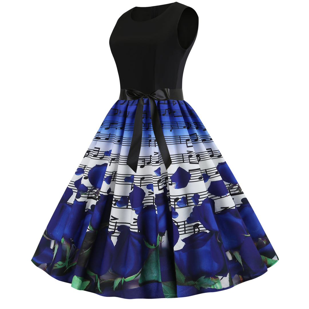 Robe midi femme avec design floral rose et impression de note harmonieuse Levoire