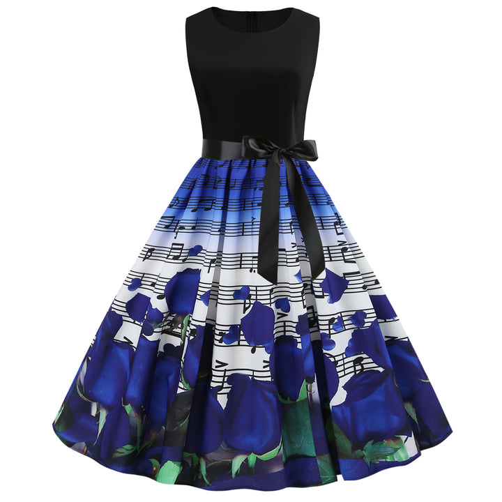 Robe midi femme avec design floral rose et impression de note harmonieuse Levoire