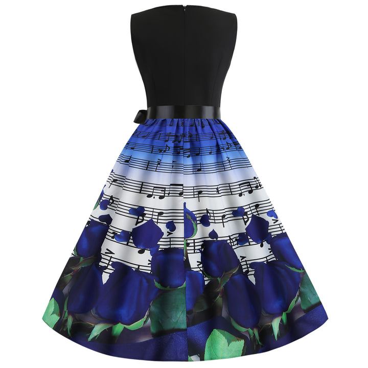 Robe midi femme avec design floral rose et impression de note harmonieuse Levoire