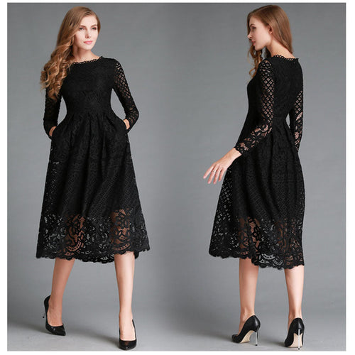 Levoire | Élégant robe midi slim à manches longues en dentelle