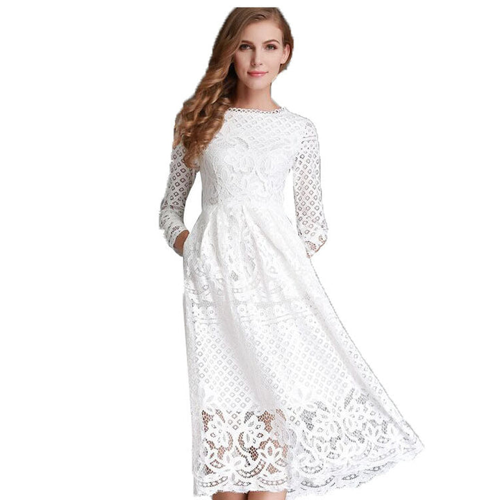 Levoire | Élégant robe midi slim à manches longues en dentelle
