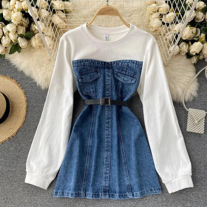 Levoire | Robe en jean pour femmes à encolure ronde Blanc Une taille