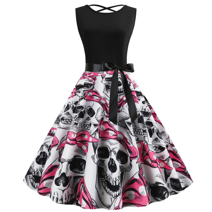 Robe rockabilly pour femmes avec motif de skull et jupe volumineuse Levoire