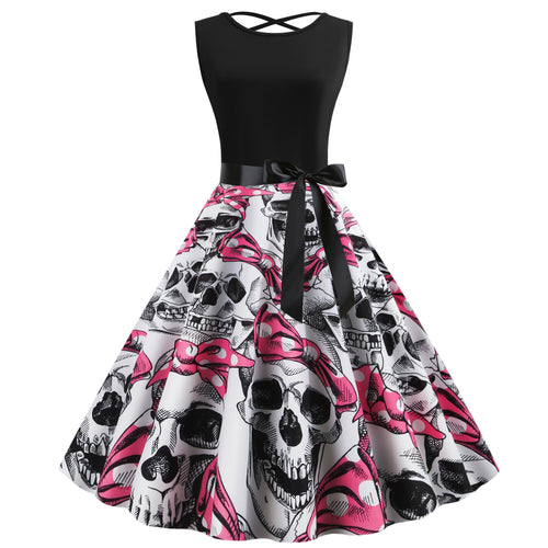 Robe rockabilly pour femmes avec motif de skull et jupe volumineuse Levoire