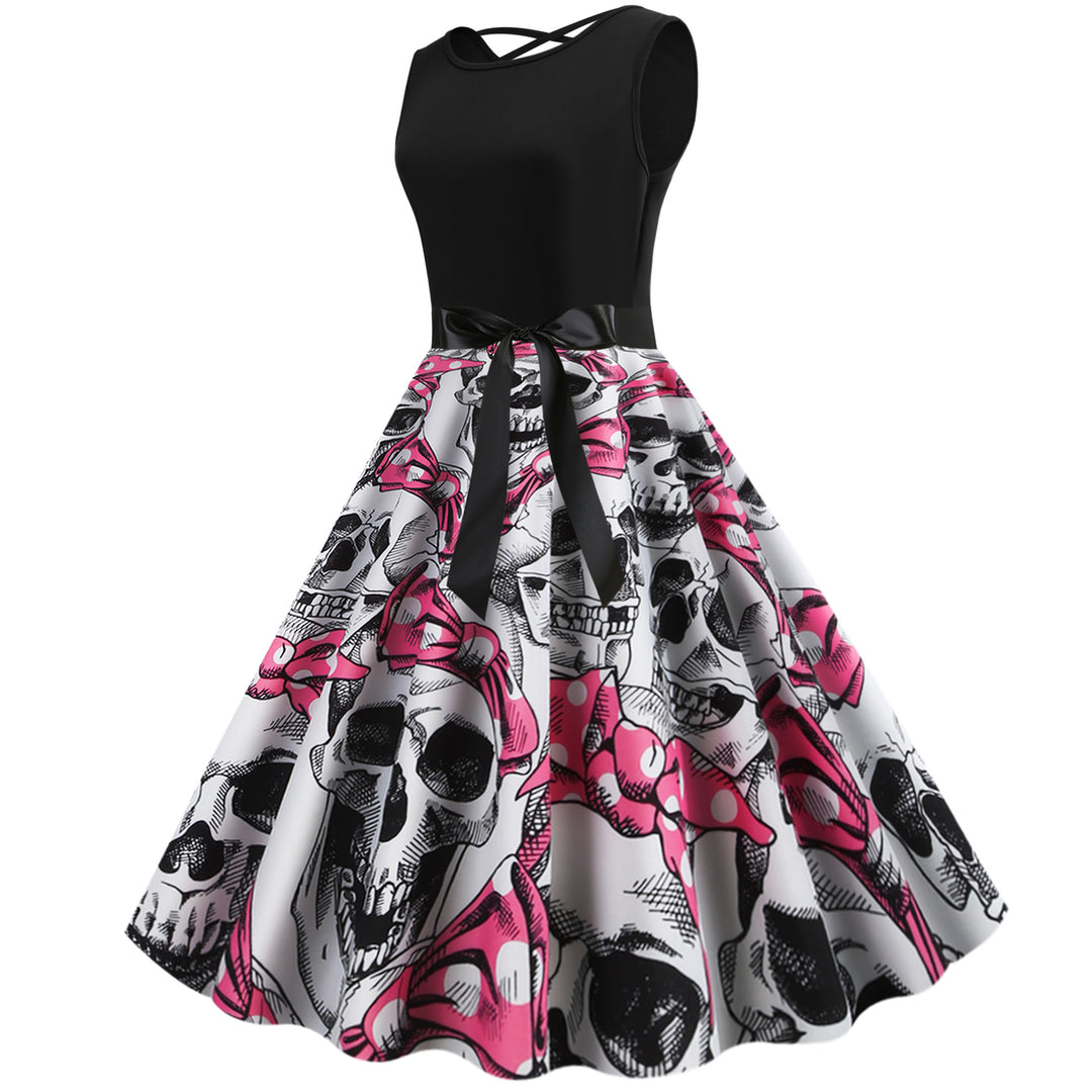 Robe rockabilly pour femmes avec motif de skull et jupe volumineuse Levoire