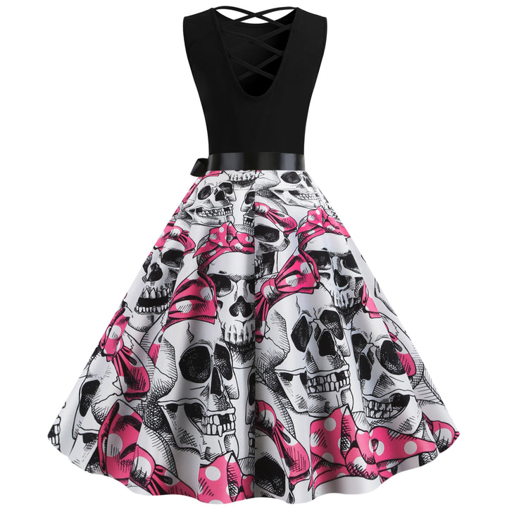 Robe rockabilly pour femmes avec motif de skull et jupe volumineuse Levoire