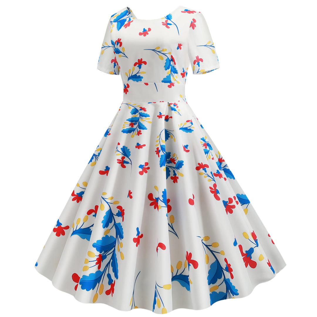 Robe swing pour femmes avec des détails imprimés floraux et une jupe évasée élégante Levoire