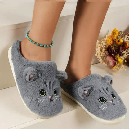 Levoire | Jolies Chaussons Chauds Avec Motif De Chat Pour Femmes Gris
