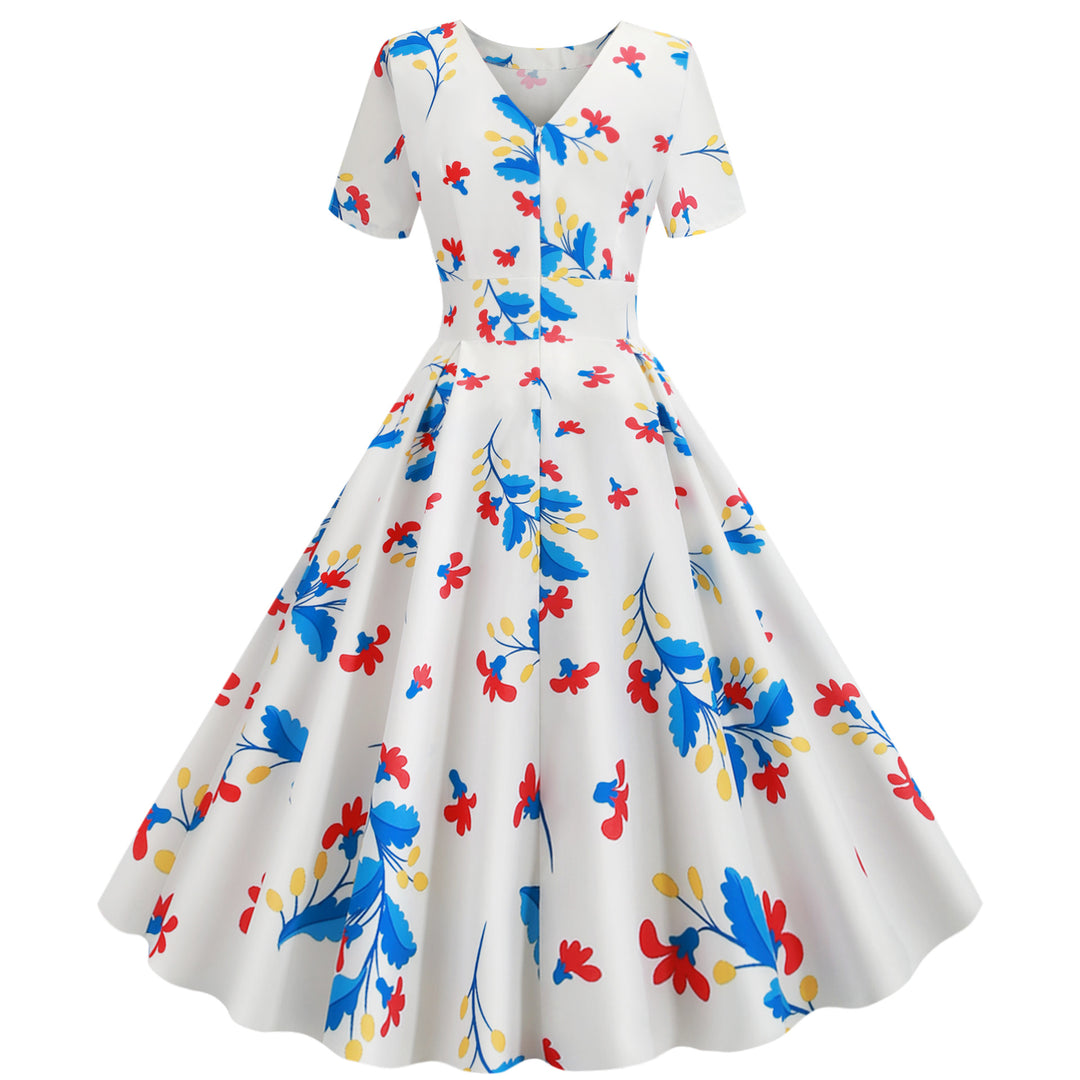 Robe swing pour femmes avec des détails imprimés floraux et une jupe évasée élégante Levoire