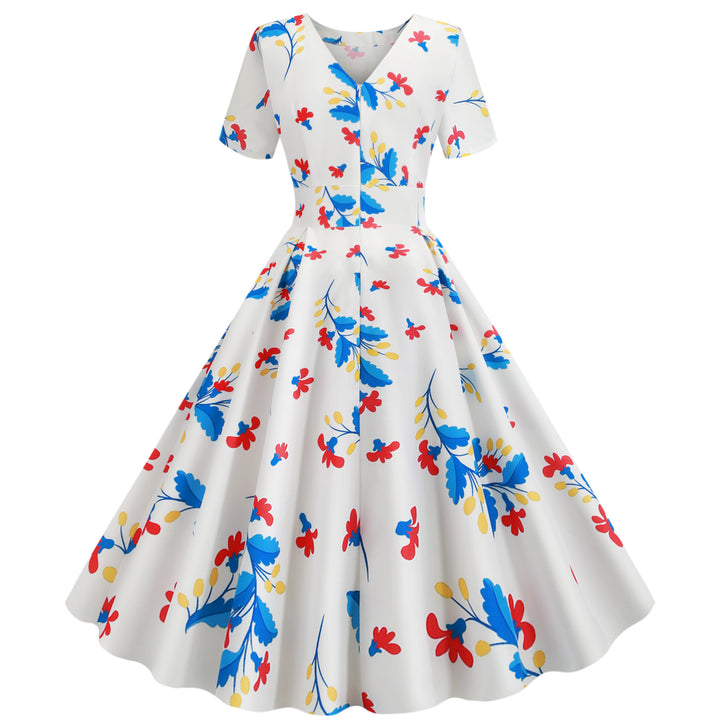 Robe swing pour femmes avec des détails imprimés floraux et une jupe évasée élégante Levoire