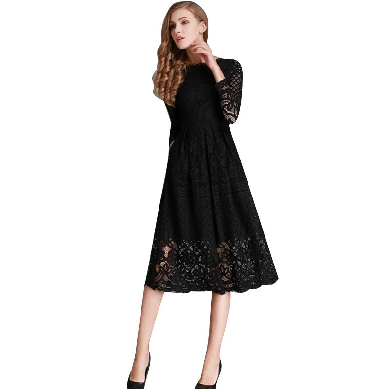 Levoire | Élégant robe midi slim à manches longues en dentelle