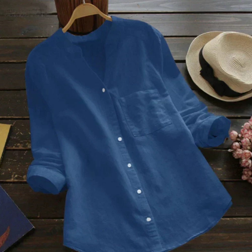 Levoire | Chemise Intemporelle Avec Col Montant Bleu