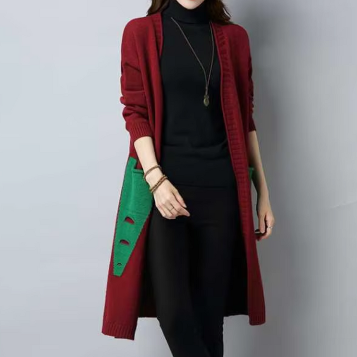 Levoire | Gilet femme ouvert à poches et manches longues Rouge-vert